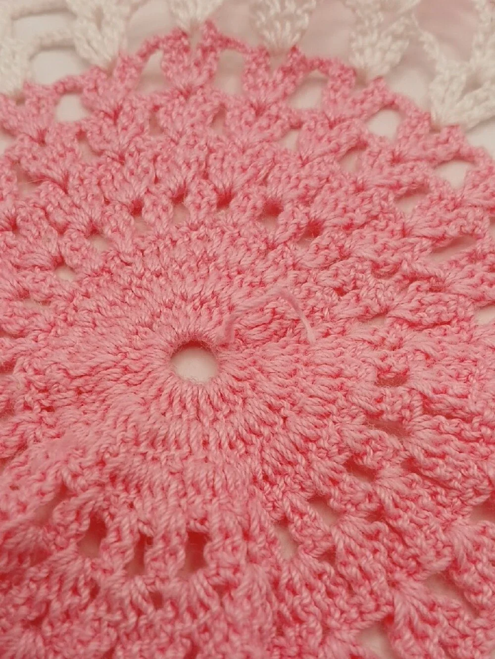 Handmade Pink & White Crochet Doily 20